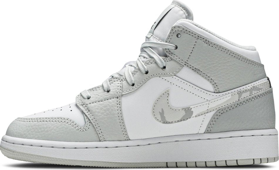 Air Jordan 1 Mid SE GS Swoosh Logo-Grey Camo