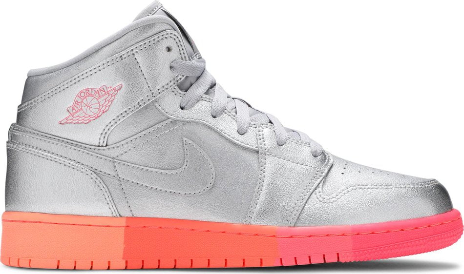 Air Jordan 1 Mid GS Metallic Silver Pink Crimson