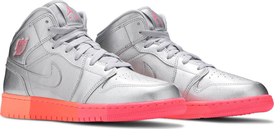 Air Jordan 1 Mid GS Metallic Silver Pink Crimson