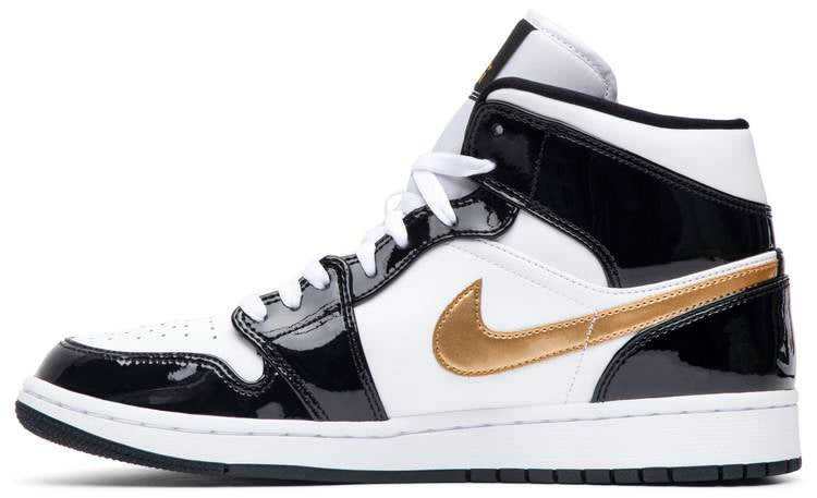 Air Jordan 1 Mid Patent Black Gold