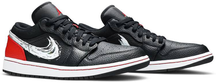 Air Jordan 1 Low Brushstroke Swoosh - Black Red